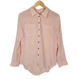 Two by Vince Camuto Silk Utility Taffy Pink Peach Button Down Blouse S